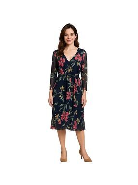 KATE and LILY Faux Wrap Floral V-Neck Dress Sz 4